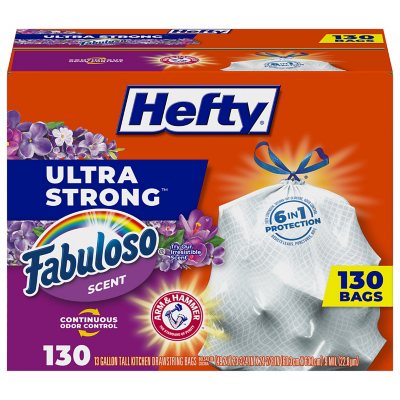 Hefty Ultra Strong Küchenmüllbeutel mit Zugband, Fabuloso-Duft, 50 Liter, 130 Stück