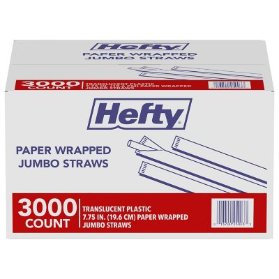 Hefty Jumbo Translucent Wrapped Plastic Straws, 7.75", 3, 000 ct.