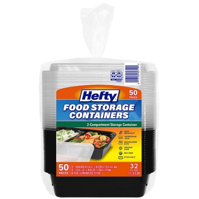Hefty Food Storage Containers Two Compartment with Lids 32 fl. oz., 50 pcs