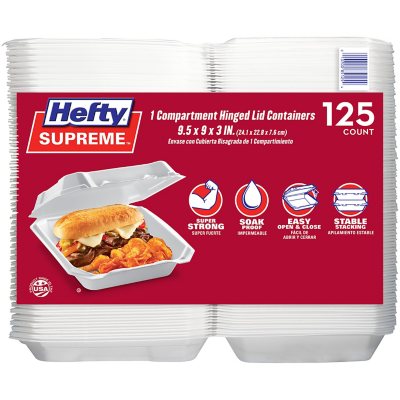Hefty Supreme Schaumstoffbehälter mit Klappdeckel, 1-Fach, 125 Stück