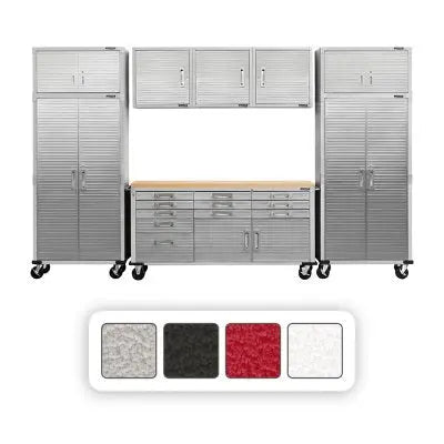 Seville Classics UltraHD 8-Piece Steel Garage Cabinet Storage Set with Rolling Workbench, 12' Wide