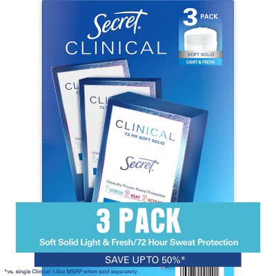 Secret Clinical Soft Solid Antitranspirant und Deodorant, Light & Fresh, 45 g, 3 Stück