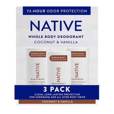 Native Ganzkörper-Deodorant ohne Aluminium, Kokosnuss & Vanille, 65 g, 3 Stück