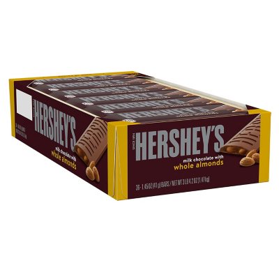 HERSHEY'S Vollmilchschokolade mit ganzen Mandeln Schokoriegel, Standardgröße, 41 g, 36 Stück