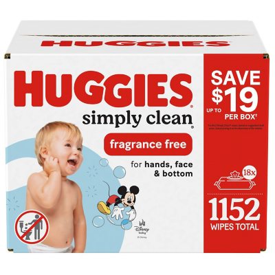 Huggies Simply Clean Unscented Baby Wipes, 18 pk., 1152 Wipes