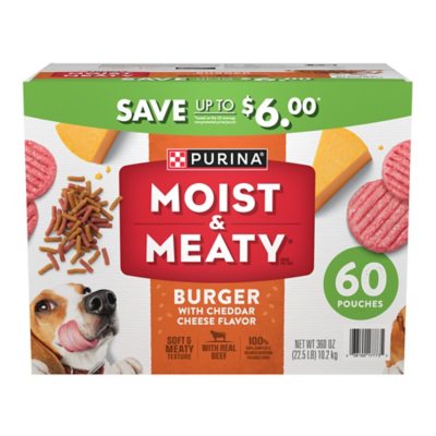 Purina Moist & Meaty Burger mit Cheddar-Käse-Geschmack, Nassfutter für erwachsene Hunde, 170 g, 60er-Pack