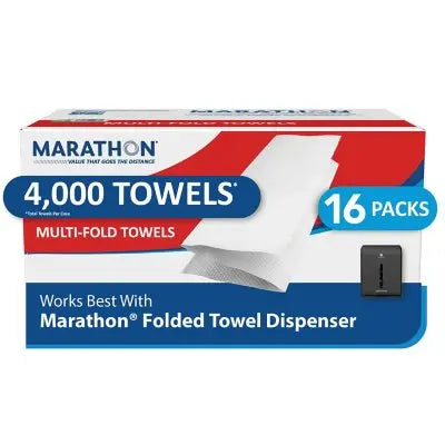 Marathon Multifold 1-lagige weiße Papierhandtücher, 16 Pckg., 250 Tücher/Pckg.