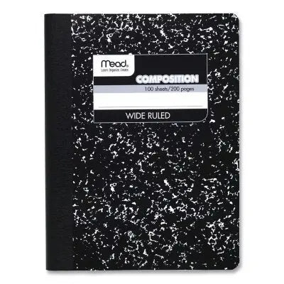 Mead Black Marble Composition Book - Wide Rule - 9-3/4 x 7-1/2 - 100 Sheets