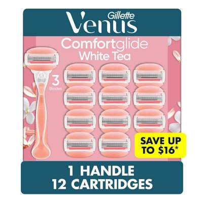 Venus Comfortglide Damen Rasierer Griffstück + 12 Klingen, Weißer Tee
