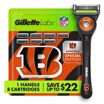Gillette Labs NFL Cincinnati Bengals Men's Razor, Handle + 8 Cartridges