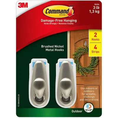 Command Outdoor Mittelgroße Metallhaken Club-Packung, 2 Haken, 4 Strips