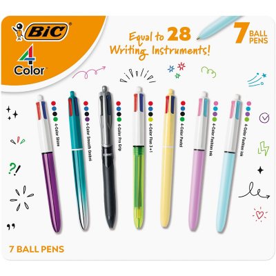 BIC 4-Farb-Druckkugelschreiber, 7er-Pack, verschiedene Farben
