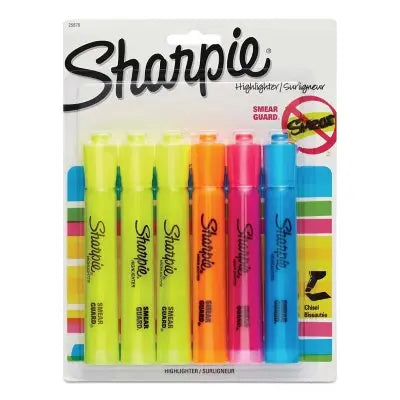 Sharpie Accent - قلم تحديد على شكل خزان، رأس إزميلي، ألوان متنوعة - 6 قطع.