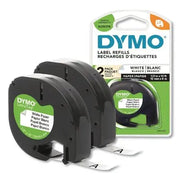 DYMO LetraTag Paper Label Tape Cassettes, 0.5" x 13 ft, White, 2/Pack