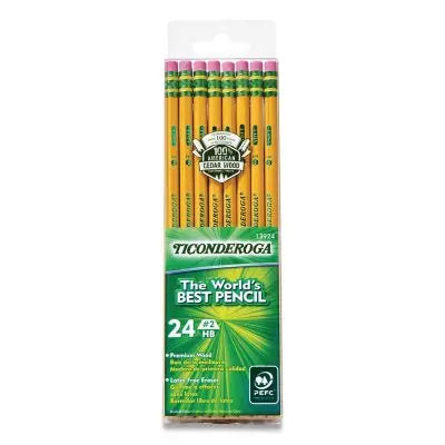Ticonderoga Pencils, HB (#2), Black Lead, Yellow Barrel, 24/Pack