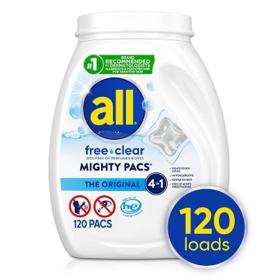 باكت غسيل all free clear MIGHTY PACS، الأصلي، 120 قطعة.