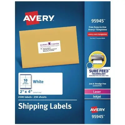 AveryÂ® White Shipping Labels-Bulk Packs, Inkjet/Laser Printers, 250 Sheets/Box