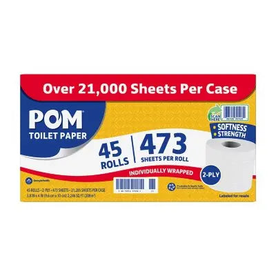 POM 2-lagiges Toilettenpapier 45 Rollen, 473 Blatt/Rolle