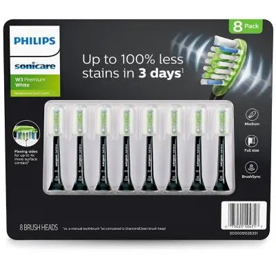 Philips Sonicare Premium White Aufsteckbürsten, Schwarz, 8 Stück.