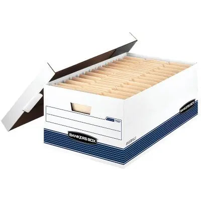 Bankers Box STOR/FILE Archivbox mit Schnappdeckel, Weiß/Blau Legal, 12er-Karton