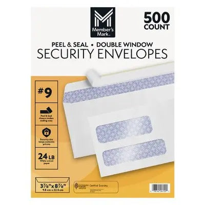 Member's Mark Envelope #9, نافذة مزدوجة، 500 قطعة.