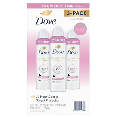 Dove Advanced Care Clear Finish Anti-Transpirant Spray, 136 g, 3er-Pack