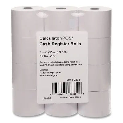 Iconex Impact Bond Paper Rolls, 2.25" x 150 ft, White, 12/Pack