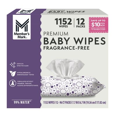 Member's Mark Premium Baby Wipes, Fragrance Free, 12 pk., 1152 Wipes