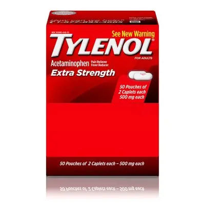 Tylenol Extra Strength, 500 mg. Acetaminophen, 2 Tabletten/Packung, 50 Packungen