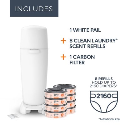 Diaper Genie Complete Gift Set Diaper Pail, 8 Refill Bags, 1 Carbon Filter, 1 Year Supply