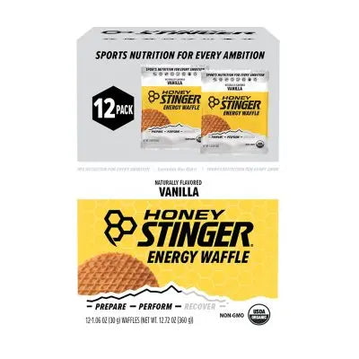 Honey Stinger Bio-Energie-Waffel, Vanille, koffeinfrei, gesunder Snack, 30 g, 12 Stück.
