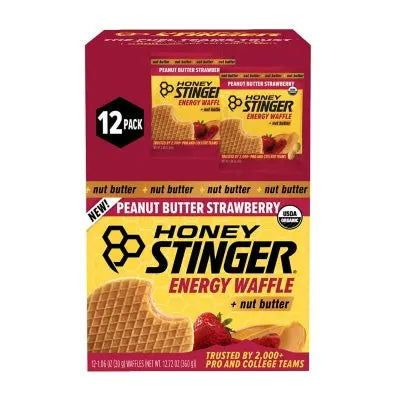Honey Stinger Bio-Energie-Waffel, Erdnussbutter-Erdbeere, koffeinfreier gesunder Snack, 30 g, 12er-Pack