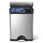 simplehuman 12-Gallonen-Mülleimer mit zwei Fächern, Edelstahl, Treteimer