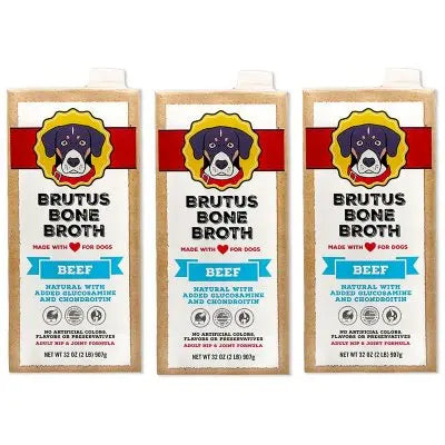 Brutus Bone Broth, Beef Bone Broth Adult Dog Meal Topper, 32 oz., 3 pk.