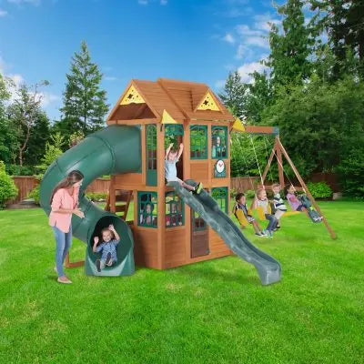 KidKraft Charleston Lodge Wooden Outdoor Swing Set/Playset