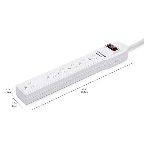 Amazon Basics Surge Protector Power Strip, 6-Outlet, 790 Joules, LED Indicator, 6ft Extension Cord, White