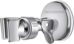 PROZADAHAO حامل رأس دش قابل للتعديل، حامل رأس دش يدوي بكوب شفط للحمام، دعامة شفط قابلة للإزالة مثبتة على الحائط (فضي-1)