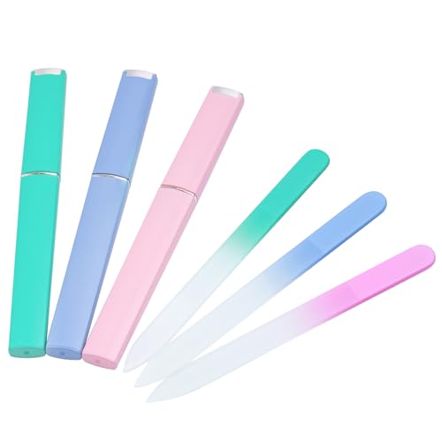 Glass Nail File 3 Pack for Natural Nails, Crystal Fingernail Files with Case Etched Nail Filer Professional Nail File Glass Lima de uñas, Unique Christmas Gifts Stocking Stuffers for Women Adults
