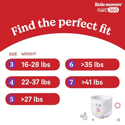 Huggies Size 6 Baby Diapers, Little Movers HuggFit 360° Baby Diapers with 360° Waistband, Size 6 (35+ lbs), 104 Count (2 Packs of 52), Packaging May Vary