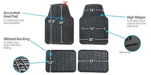 FH Group Automotive Floor Mats - Heavy-Duty Rubber Floor Mats for Cars, Universal Fit Full Set, Climaproof & Trimmable Floor Mats for Most Sedan, SUV, Truck, Black