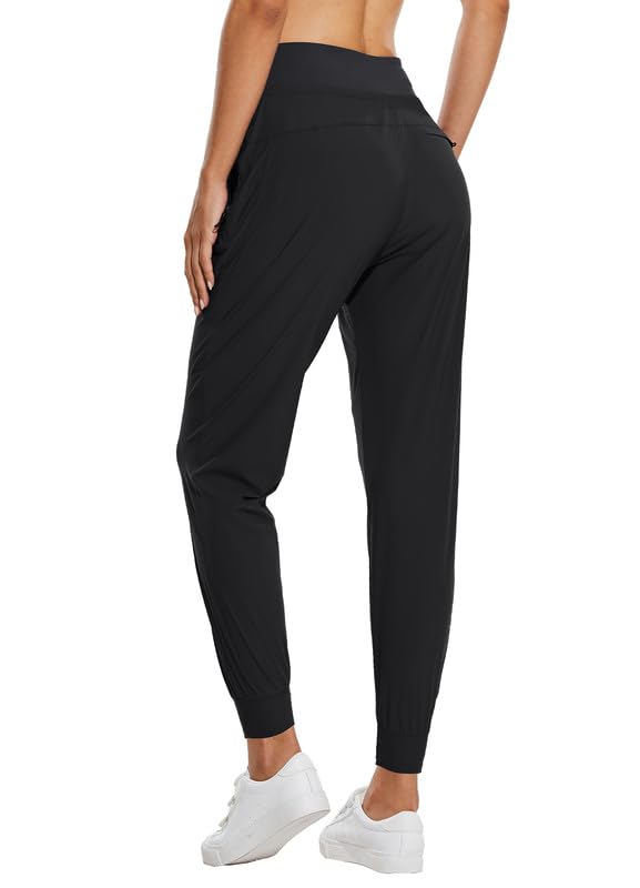baleaf Women's Joggers 28'' Lightweight Hiking Pants High Waist 5 Zipper Pockets Quick Dry Travel Athletic UPF50+ Black L