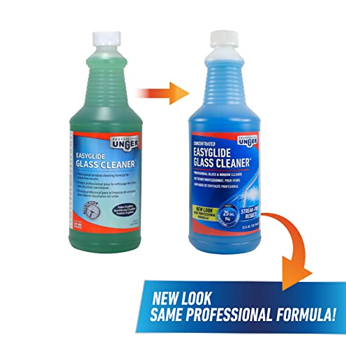 Unger Professional Streak-Free EasyGlide Glass Cleaner Concentrate, 32 oz – Ammonia-Free, Makes 25 Gallons of Solution , Safe for Tinted Windows, LOW-E Glass, Windshields & Mirrors