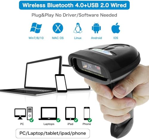NETUM Bluetooth Barcode Scanner, Compatible with 2.4G Wireless & Bluetooth Function & Wired Connection, Connect Smart Phone, Tablet, PC, CCD Bar Code Reader Work with Windows, Mac,Android (NT-1228BC)