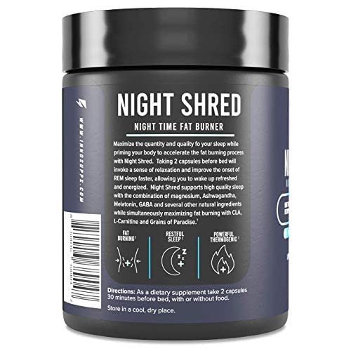 Night Shred Fat Burner and Natural Sleep Support | Ashwaganda, 5-HTP, CLA, Melatonin | Appetite Suppressant | Weight Loss Support Nighttime Fat Burning (60 Vegetarian Capsules)