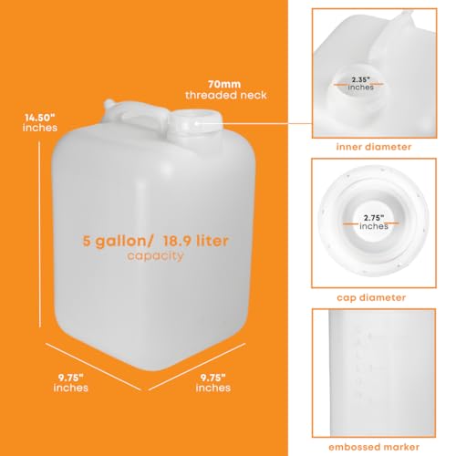 FastRack 5 Gallon Hedpak with Cap (Pack of 2) | BPA-free, Food-Grade, and Leak-Proof | White Water Container | Ideal for brewing, fermentation, or storage