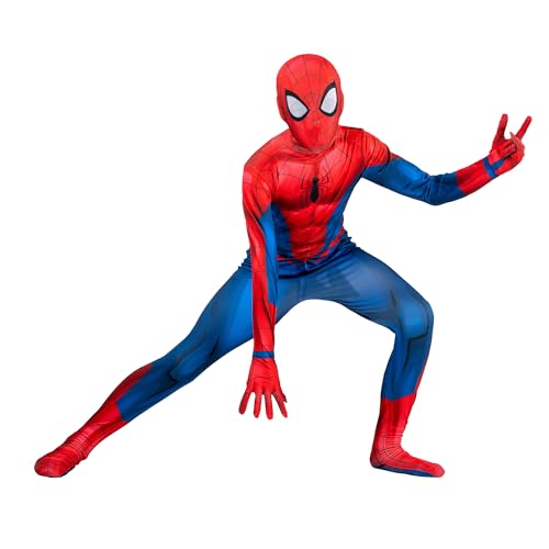 Marvel Spider-Man Official Youth Deluxe Zentai Costume - Deluxe Two-Way Stretch Spandex with Invisible Zippers and Wrist Openings for Added Convenience (S) Multi