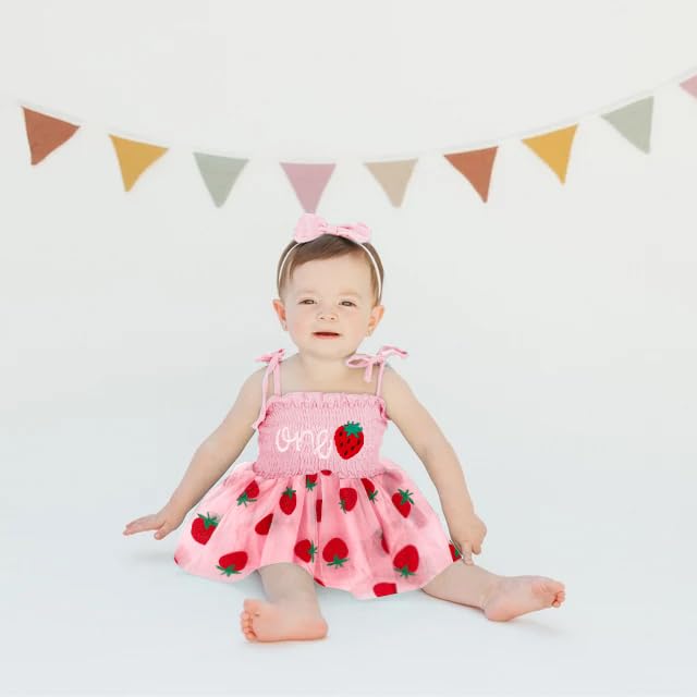 TITKKOP Baby Girl 1st Birthday Clothes One Year Old Tulle Romper Sleeveless Bodysuit Cake Smash Outfits(Pink4,12-18M)