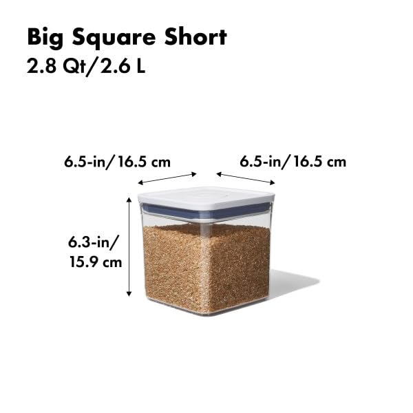OXO Good Grips POP Container - Airtight Food Storage - Big Square Short 2.8 Qt Ideal for 5 lbs of sugar, cookies or crackers