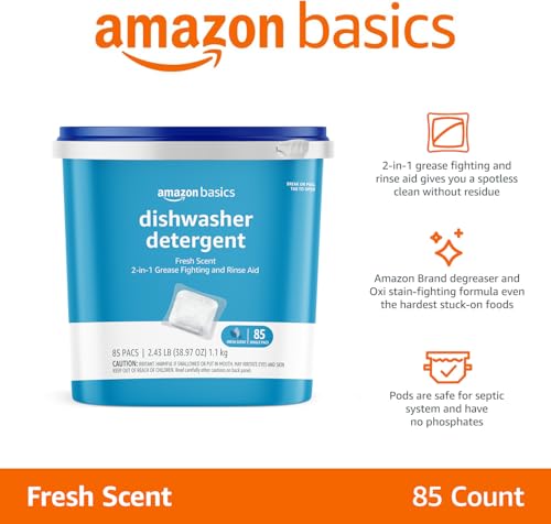 Amazon Basics Dishwasher Detergent Pacs, Fresh Scent, 85 Count (Previously Solimo)
