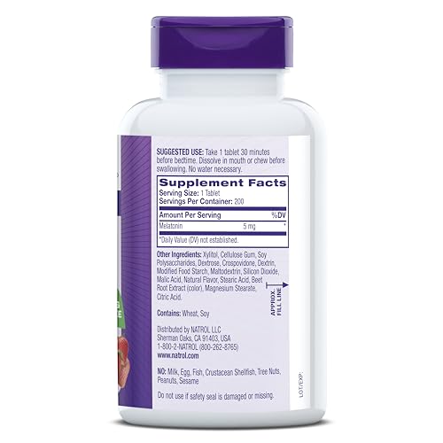 Natrol Melatonin 5mg Fast Dissolve Tablets, Sleep Support Supplements for Adults, Strawberry Flavor, 200 Tablets, Up to 200 Day Supply